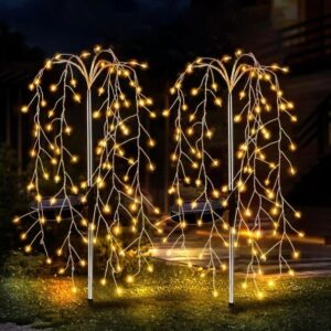 Napelemes LED fűzfa lámpa 2 db, melegfehér