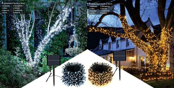 Napelemes LED fényfüzér 100 LED-del, 9 méter