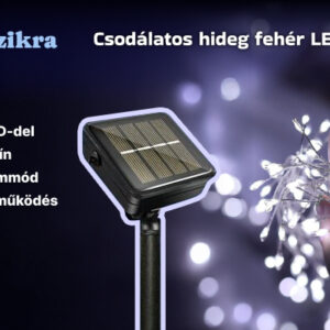Napelemes szikra fényfüzér 300 LED-del, hideg fehér